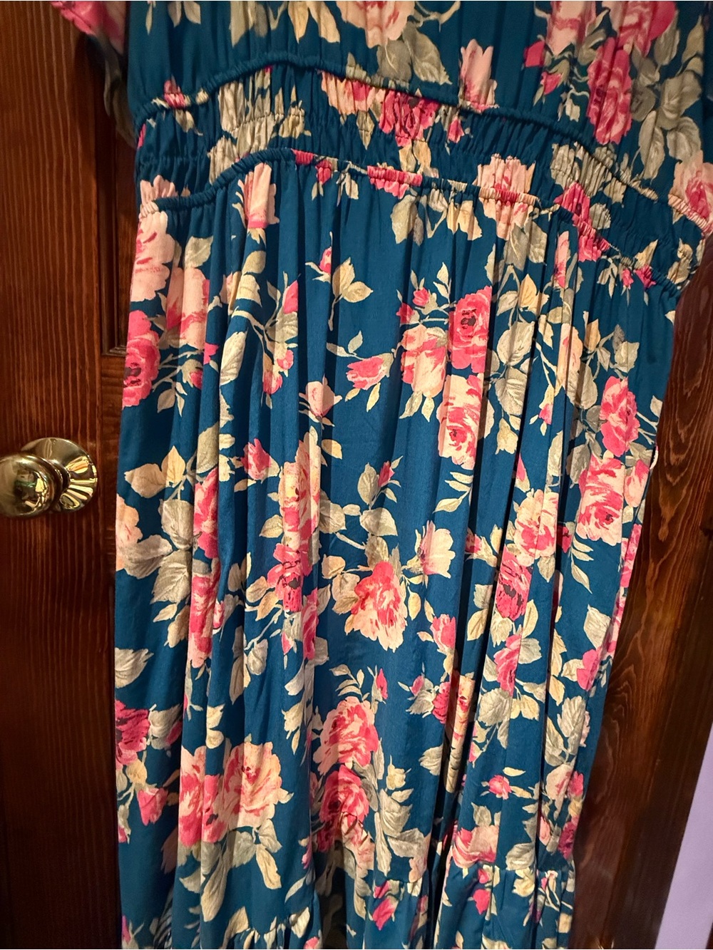 torrid Teal Floral Maxi Dress with Pink Roses - Picture 3 of 7